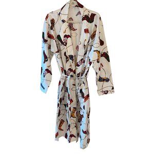 Tactics Sports Vintage Womens Robe Size Medium Cream Cowboy Print Pure Cotton